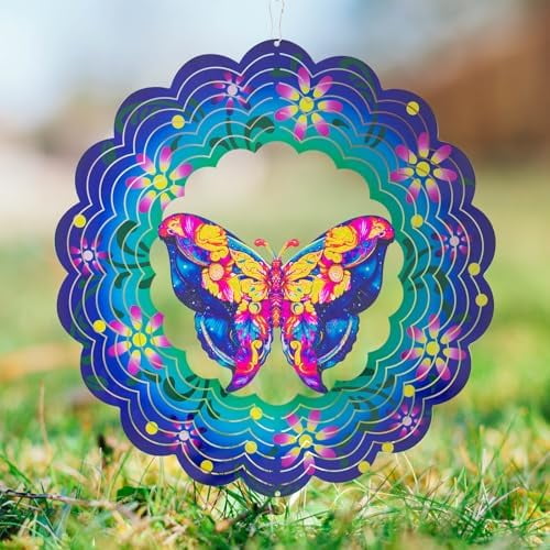 Butterfly Large Metal Wind Spinners - Butterfly Gifts for Women Mom Grandma Wife,15 inch Hanging Wind Spinner for Outdoor & Indoor Decorations,Wind Spinner for Christmas Ornament Gifts