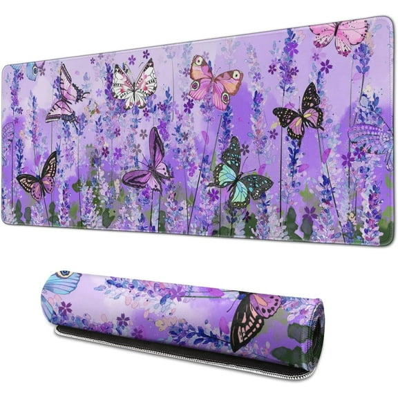 Butterfly Large Purple Desk Mat for Desktop - Office Desk Pad and Computer Desk Mat
