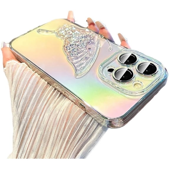 Butterfly Laser Gradient Colorful Quicksand Aesthetic Clear TPU Case for Women Girls Compatible with iPhone Case (iPhone 13 Pro)