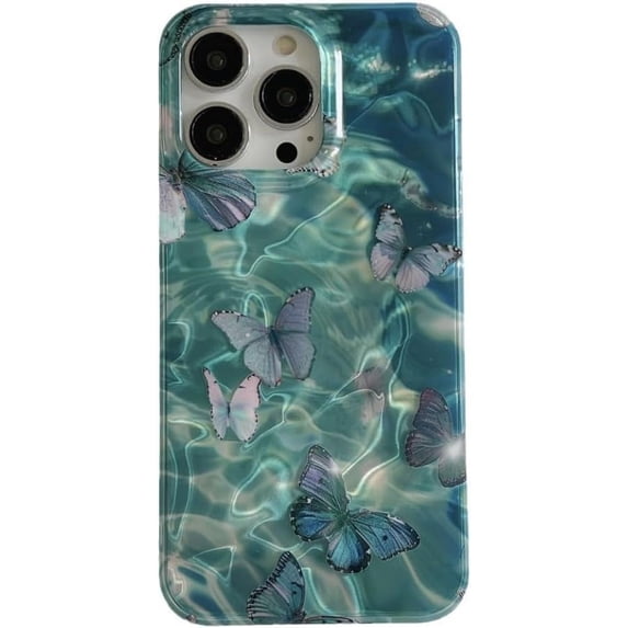 Butterfly Laser Green Water Ripple Iridescent Soft for iPhone Case (Green,iPhone 15)