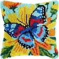thumbnail image 1 of Butterfly Latch Hook Pillow Cover Kits for DIY Handmade Throw Pillow Cross Stitch Latch Hooking Pillowcase Kits with Preprinted Color Pattern Canvas Crochet Yarn Kits 17''X 17''(7-253), 1 of 1
