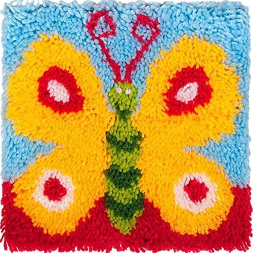 Butterfly Latch Hook Rug Kits for Adults and Kids Beginner Handmade Needle Crochet Yarn Kits Embroidery Carpet Hook and Latch Kit Pre-Printed with Printed Canvas Home Decoration 30x30cm, XZD025