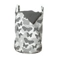 thumbnail image 1 of Butterfly Laundry Bag, Repetitive Zebra Stripes Motif Illustration Greyscale Tones on Plain Backdrop, Basket with Handles Drawstring Closure for Laundromats, 13" x 19", White and Grey, by Ambesonne, 1 of 4