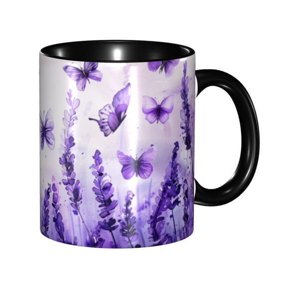 Butterfly Lavender Coffee Mug Fun Custom Ceramic Mugs 11oz Black