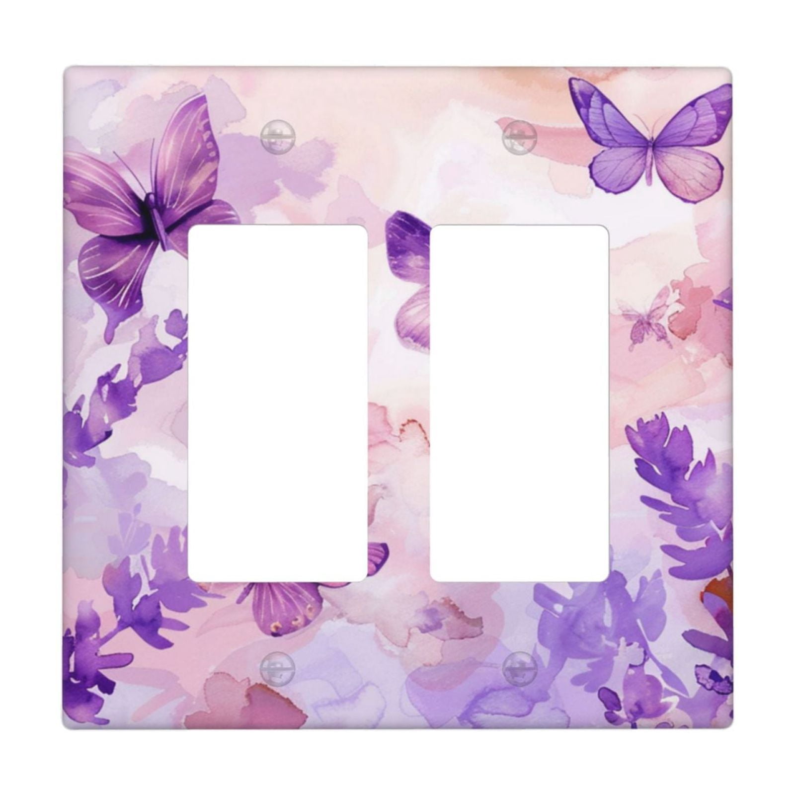 Art Plates 2 Gang Decora GFCI Wall Plate - Pink Butterflies On Leaves Design