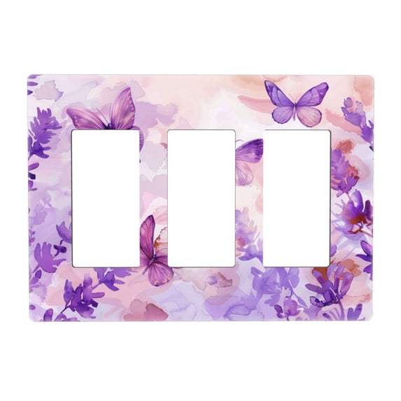 Butterfly Lavender Switch Cover Decorative Wall Plate 3-Gang Screwless Standard Size