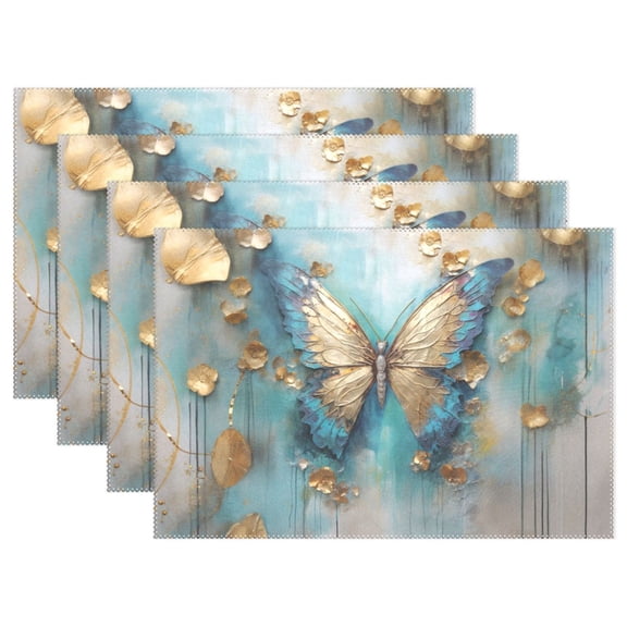 Butterfly Leaves Gold 12×18 inch Placemats Heat Resistant Washable Foldable Rectangular Placemats Set Decoration Indoor Outdoor for Kitchen Dining Table 6PCs