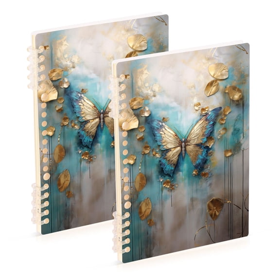 Butterfly Leaves Gold Ring Binder Notebook Journey Note Diary College Ruled Spiral Notebook Study Loose Leaf Paper A5 60 Pages