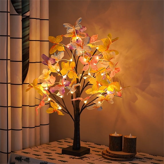 Butterfly Led Birch Tree Lights, Colorful Butterfly Decorative Tabletop Lamp With Black Base, For Home Decor, Party, Wedding, Indoor/Outdoor Use