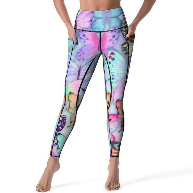 Butterfly Leggings Gold and Black Fitness Yoga Pants High Waist Casual ...