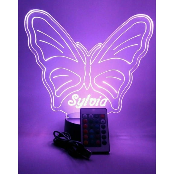 Butterfly Light Up Lamp LED Personalized Table Lamp, Our Newest Feature - It's Wow, with Remote, 16 Color Options, Dimmer, Free Engraved, Great Gift
