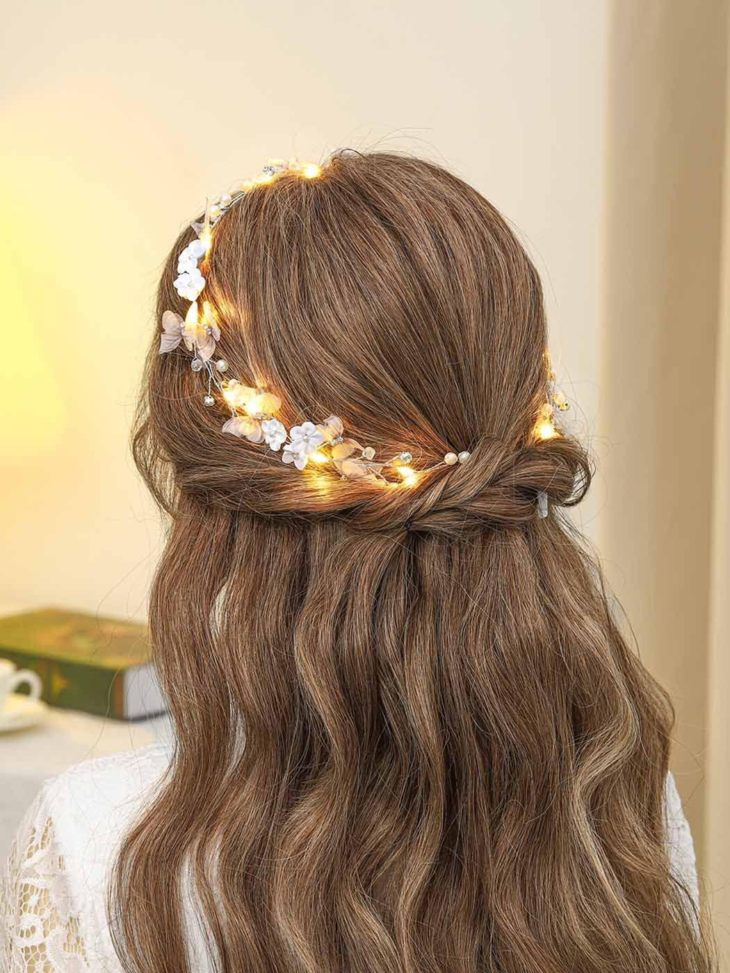 Butterfly Light up Headband Flower Bridal Wedding Hair Vine 