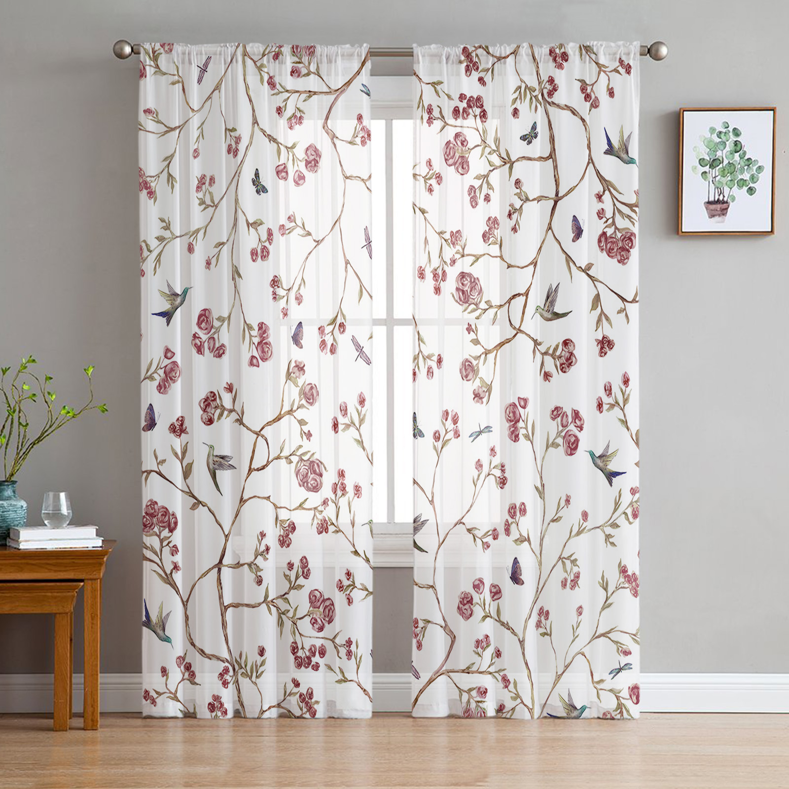 Transparent Rations Butterfly Line Flower Wreath Tulle Curtains for Living Room Bedroom ...