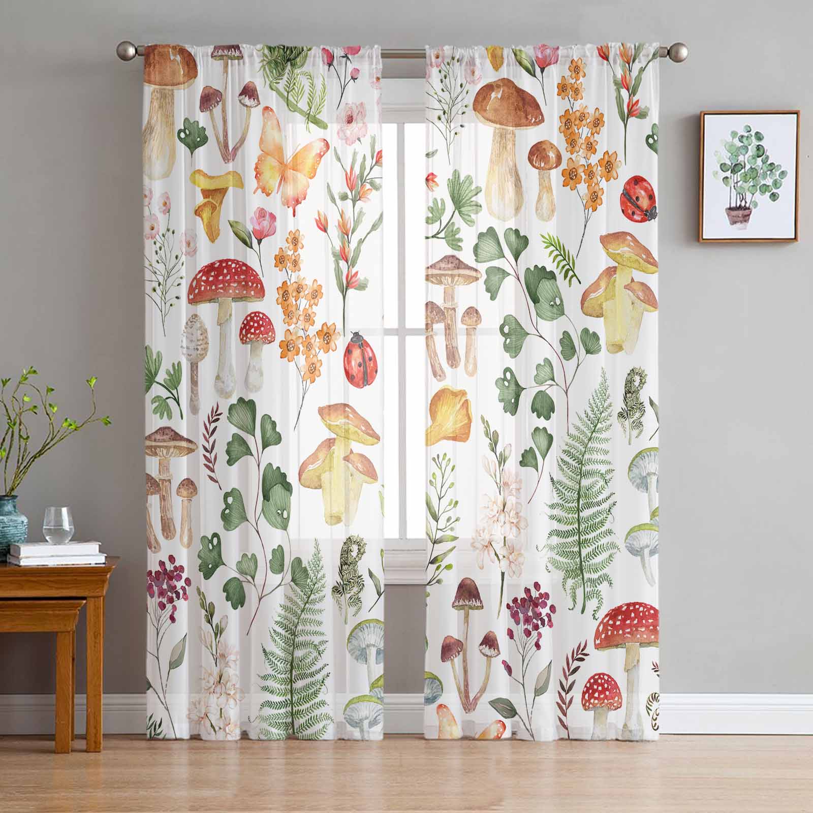 Transparent Rations Butterfly Line Flower Wreath Tulle Curtains for Living Room Bedroom ...
