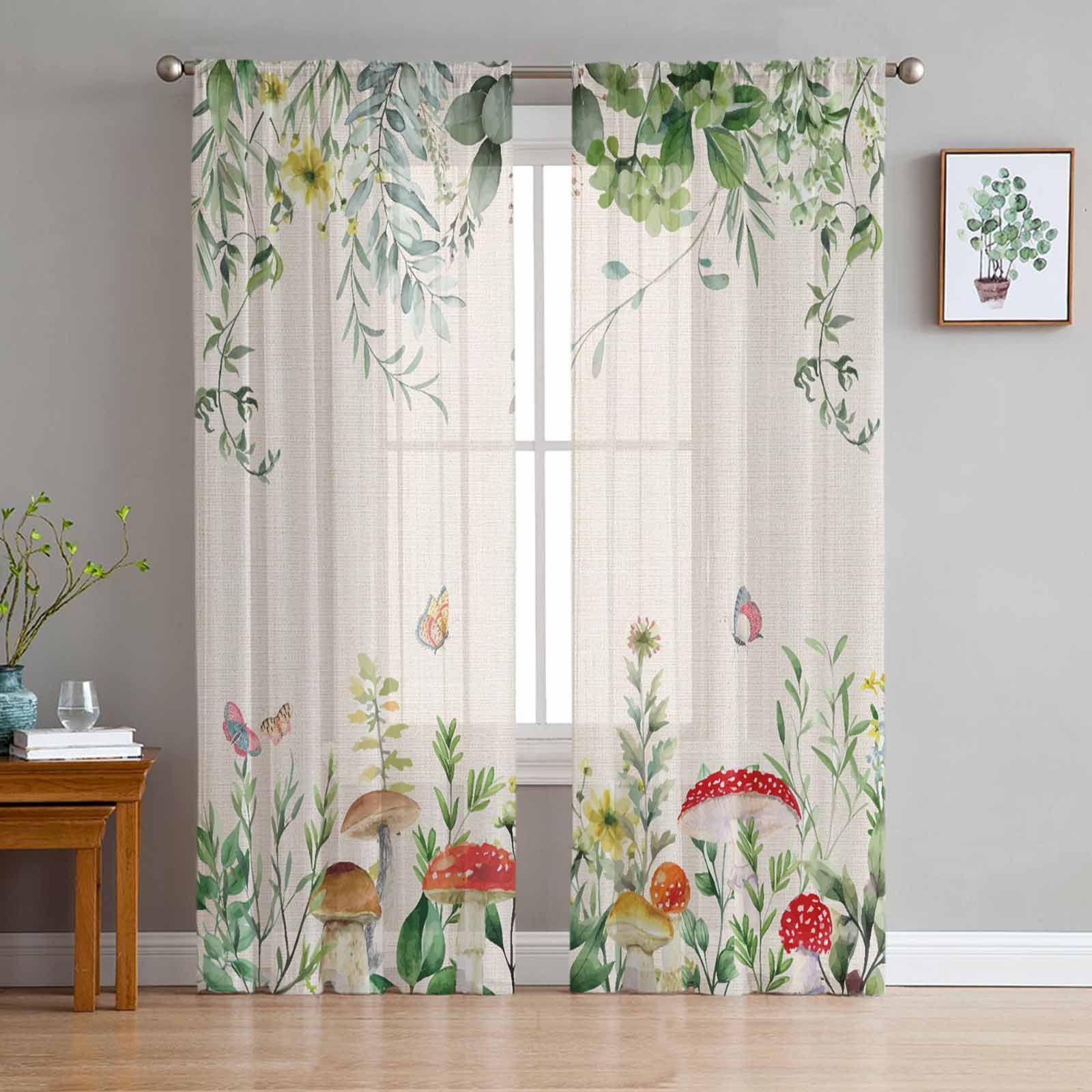 Transparent Rations Butterfly Line Flower Wreath Tulle Curtains for Living Room Bedroom ...