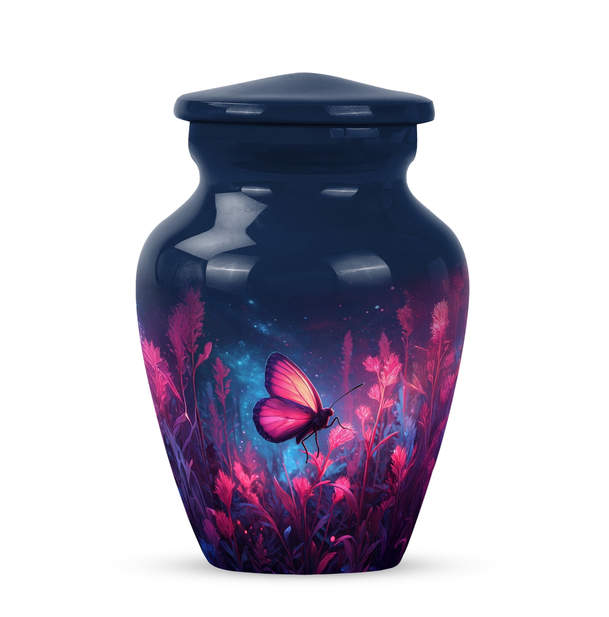 Butterfly Little Cremation Urn For Men & Women Ashes - Keepsake Blue Urns For Human Ashes For Male & Female - Little Urns For Girl And Boy - Pink Flowers Small Urn For Adults, 3 Inch