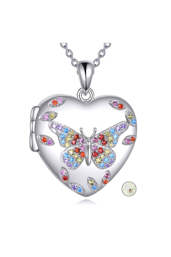 Butterfly Locket Necklace Colorful Butterfly Pictures Photo Memory Locket Jewelry Gifts for Women