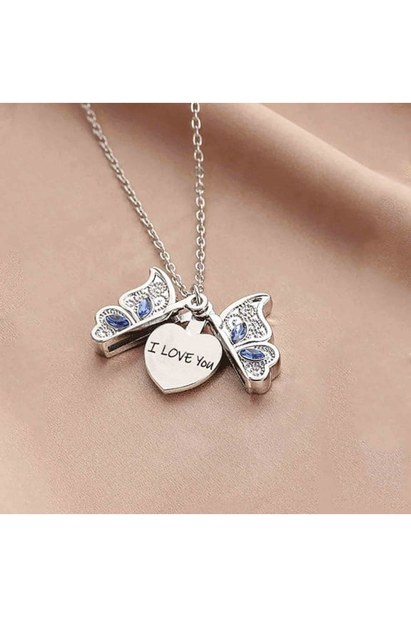 Butterfly Locket Necklace with Hidden I LOVE You Message Heart,Open Locket Butterfly Necklace,Personalized Engraved Locket with I Love You Necklace,for Valentine Day Birthday Anniversity