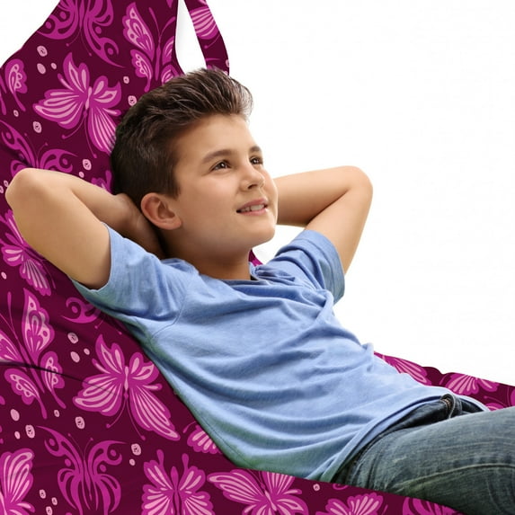 Butterfly Lounger Chair Bag, Natural Theme Abstract Pink Butterflies Pattern in Feminine Colors, High Capacity Storage with Handle Container, Lounger Size, Magenta Pale Pink Maroon, by Ambesonne