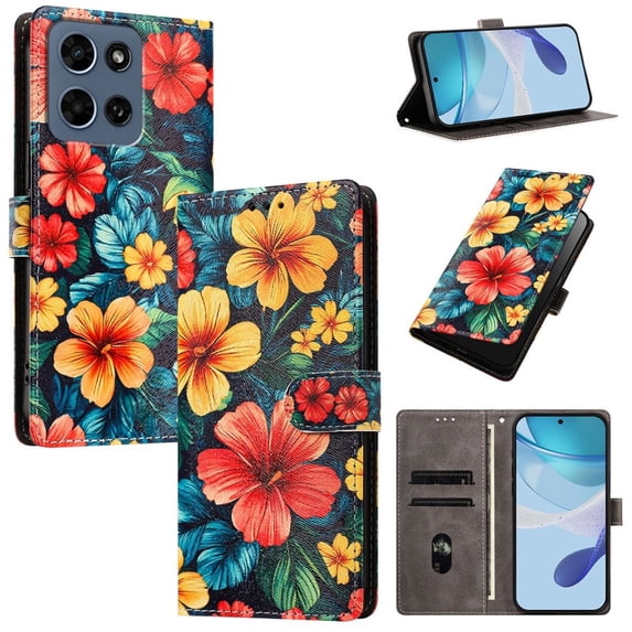 Butterfly Love Flower Wallet Case For Motorola Moto G 5G 2025 / 2026, PU Leather Flip Folio Cover With Card Slots, Magnetic Closure, Kickstand, Shockproof Protective Phone Case,Hibiscus