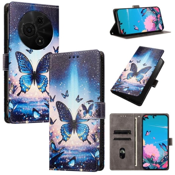 Butterfly Love Flower Wallet Case for TCL 605 / TCL 60 SE, PU Leather Flip Folio Cover, Card Slots, Magnetic Closure, Kickstand, Shockproof Phone Case,Blue Butterfly,For TCL 605 / TCL 60 SE