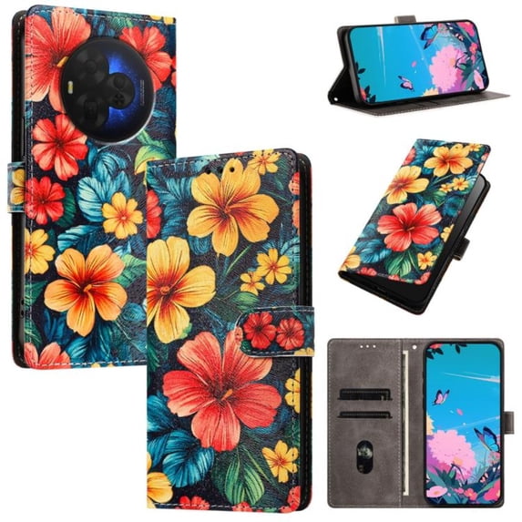Butterfly Love Flower Wallet Case for TCL NxtPaper 60 Ultra 5G(T951K), PU Leather Flip Folio Cover, Card Slots, Magnetic Closure, Kickstand, Shockproof Phone Case,Hibiscus
