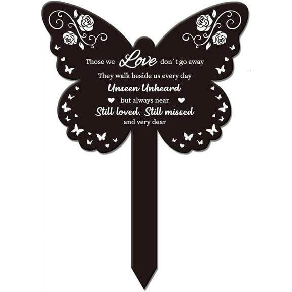 Butterfly Love Garden Stake Memorial Remembrance Plaque Stake for Cemetery Acrylic Black 8.07 x 5.71 inches Black