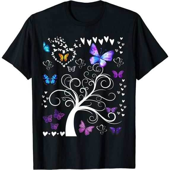 Butterfly Lovers Butterflies Circle The Trees T-Shirt Black 2X-Large
