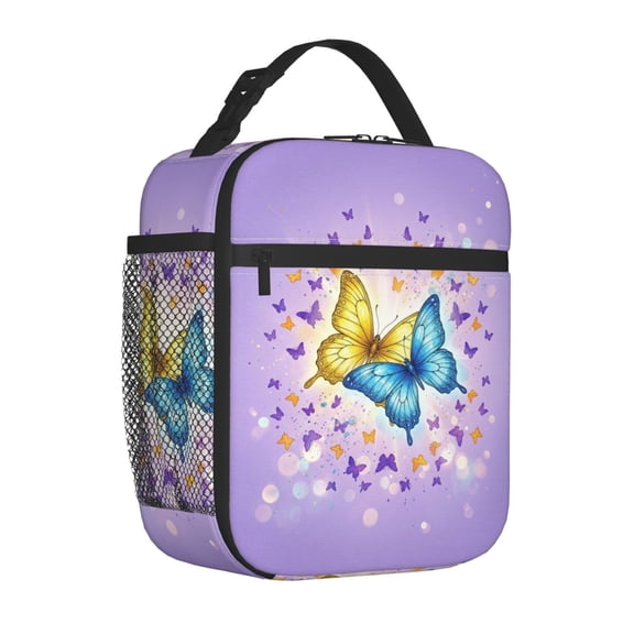 Butterfly Lunch Bag, Retro Geometric Insulated Cooler, Reusable Modern Minimalist Thermal Bento Tote, Chic Moon Moth Patterned Meal Box for Office Work