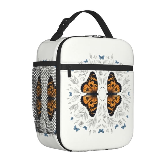 Butterfly Lunch Box, Modern Silhouette Insulated Tote, Reusable Simple Abstract Thermal Cooler, Chic Daily Commute Meal Bag for Office Work Adults