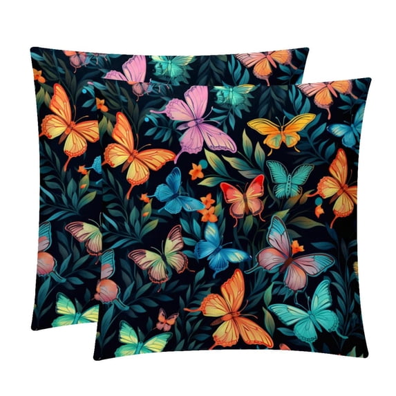 Butterfly Luxurious Velvet Bed Pillow Inserts with Unique Patterns - Set of 2, 16x16, 18x18, 20x20 Inches - Ideal for Throw Pillow Covers and Home Decor