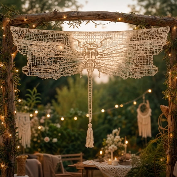 Butterfly Macrame Window Curtain Valance, Boho Handwoven Lace Wall Hanging for Wedding Arch Room Decor