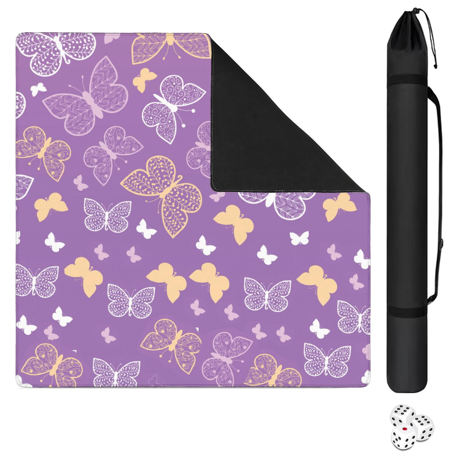 Butterfly Mahjong Mat for Table, 31.5*31.5in Anti Slip American Mahjong Table Cloth, Noise Reduction, Neoprene Mah jongg Mat with Carrying Bag & 3 Dices, Mahjong Set Gift for Board Tile Games Mats