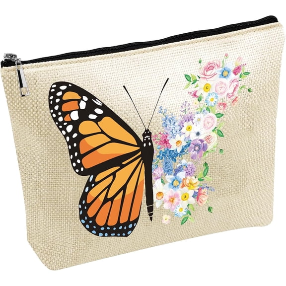 Butterfly Makeup Bags for Women Travel Cosmetic Bag with Zipper Pouch Multi Purpose Case Toiletry Packing Purse Storage Bag Organizer for Friend Daughter Staff Worker Gifts 10x7Inch Polyester