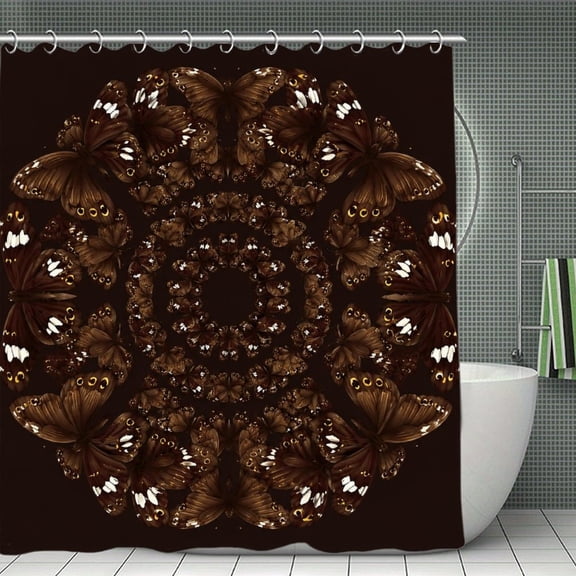 Butterfly Mandala Print Shower Curtain,Cloth Fabric Waterproof Polyester Bathroom Home Decor Set with Hooks 70.8×70.8Inch