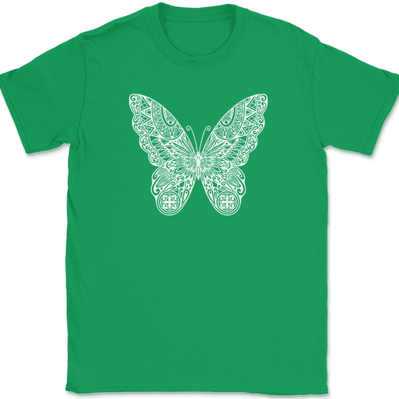 Butterfly Mandala T-Shirt Beautiful Pattern Insect Graphic Gift Tee - Green, M