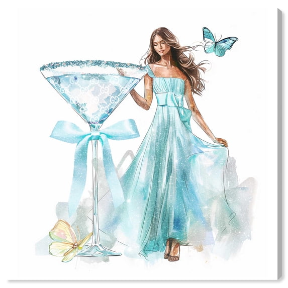 Butterfly Martini Gal II Canvas Fashion Illustration by Art Remedy, Gallery Wrapped, 24" x 24"