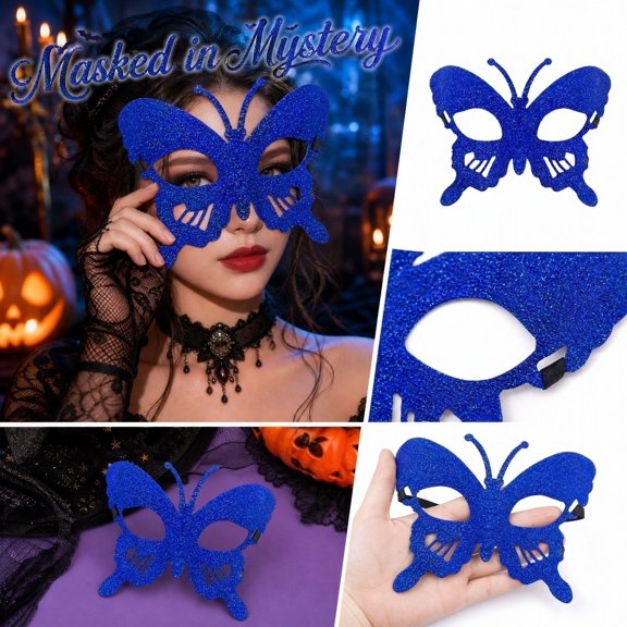 Butterfly Mask Glitter Masquerade Eye Mask 6 Inch Blue Glitter Mask for Masquerade Party Halloween Accessory Themed Event Party Fancy Dress Mask, 1 Pack