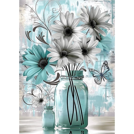 Butterfly & Mason Jar Floral 5D Diamond Painting - Full Drill, Easy DIY Wall Art for Living Room & Bedroom