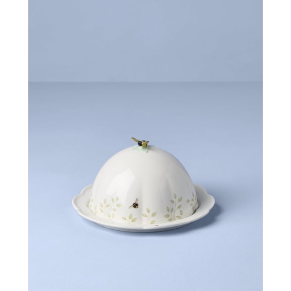 Butterfly Meadow Beehive Covered Butter Dish, White Porcelain Kitchen Decor