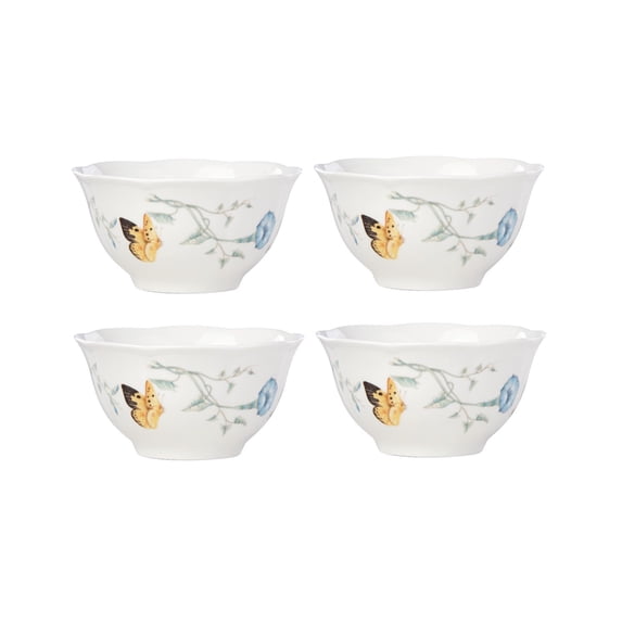 Butterfly Meadow Rice Bowls, Set of 4, White Ceramic with Multicolor Design