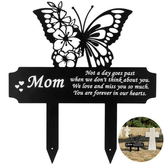 Butterfly Memorial Stake, Waterproof Butterfly Memorial Plaques for Mom, Metal Grave Stakes Marker, Garden Grave Decorations for Cemetery Outdoors Yard
