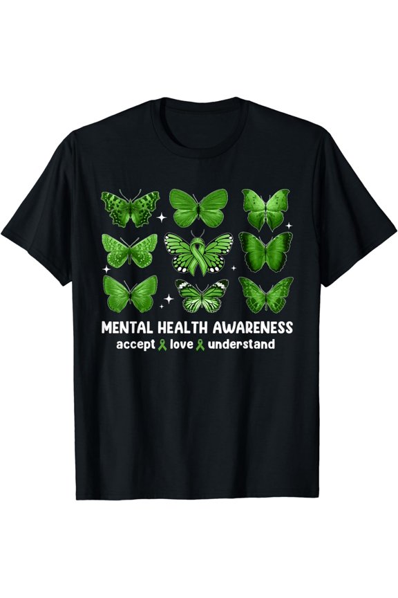 Butterfly Mental Health Awareness Accept Love Understand Kid T-Shirt