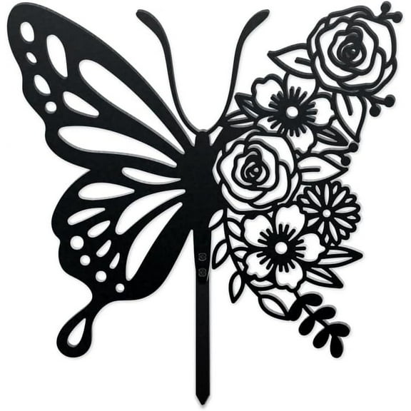 Butterfly Metal Decorative Garden Stakes Butterfly Flowers Garden Outdoor Statues Silhouette Boho Butterfly Stakes Metal Butterfly Garden Statues for Lawn Ornaments Yard Patio Outdoor Garden Black