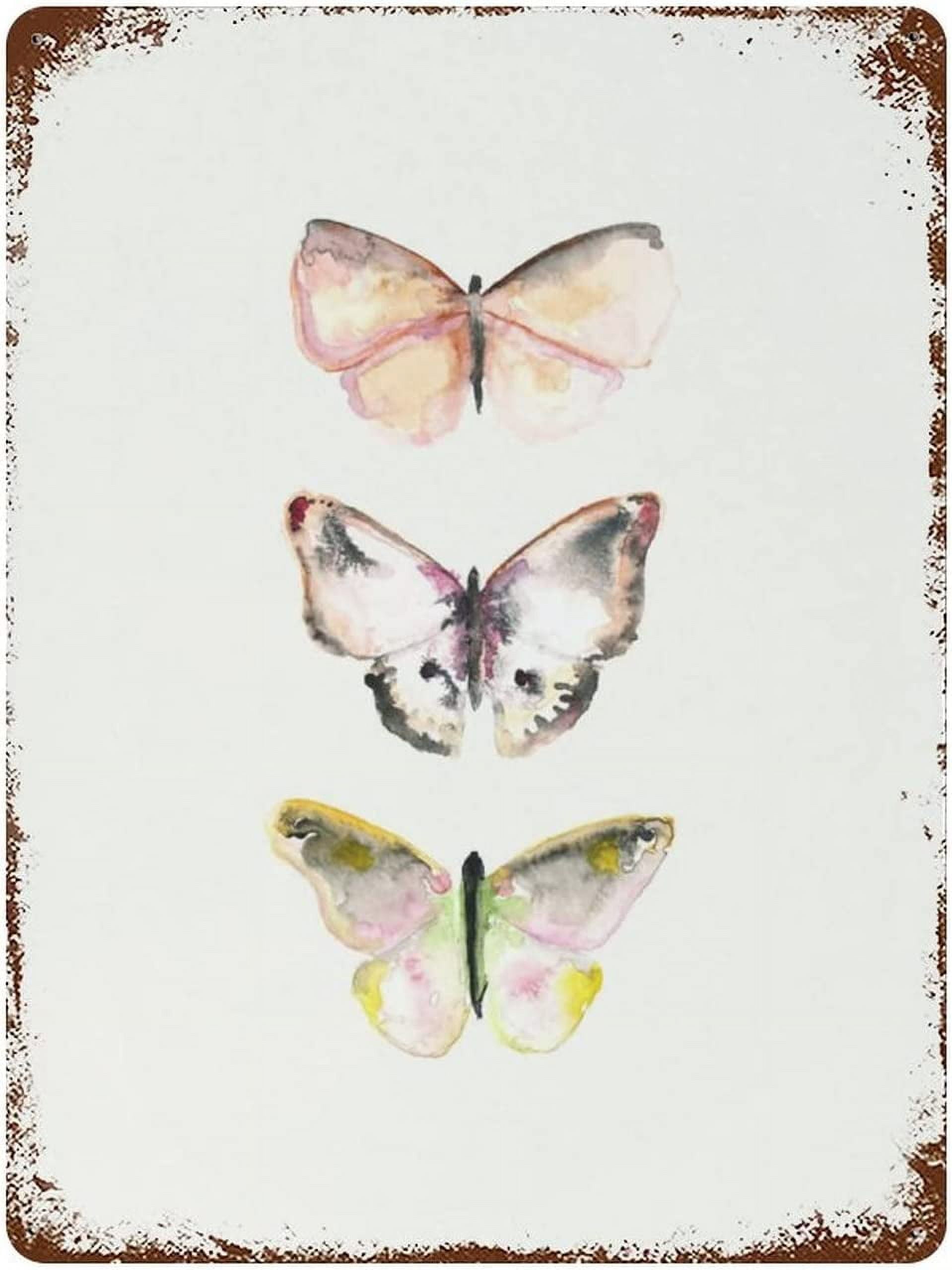 Butterfly Metal Tin Sign Pink & Gray Wall Decor Funny Decoration for