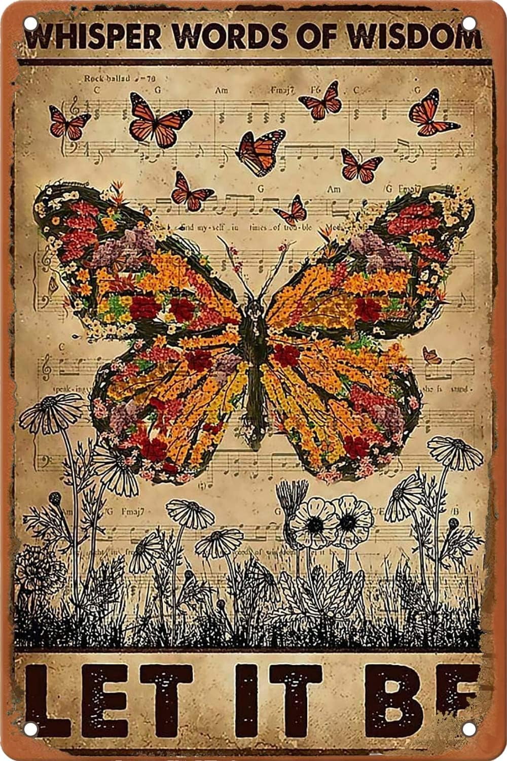 Cartello in metallo con scritta Outdoor Whisper Words Of Wisdom Let It Be, cartello in metallo, con testo della canzone, decorazione da parete