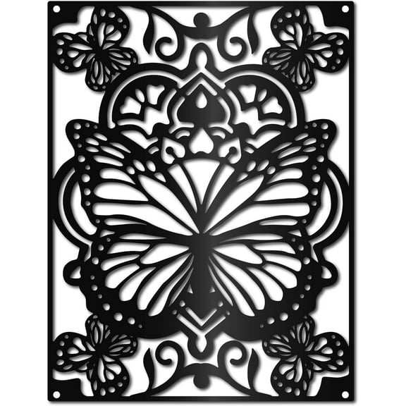 Butterfly Metal Wall Art Decor Mandala Black Wall Signs Iron Hanging Metal Ornament Wall Sculpture Gift for Home Office Balcony Garden Living Room Decoration Christmas 11.8x9.1Inch