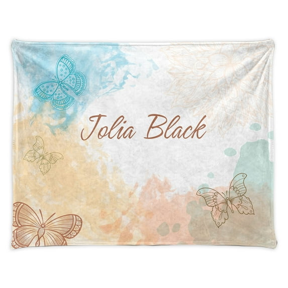 Butterfly Milestone Blanket, Pastel Colored Abstract Soft Toned Neutral Design of Spring Wings Print, Growth Chart with Custom Names Photo Background, 50" x 60", Beige and Multicolor, by Ambesonne
