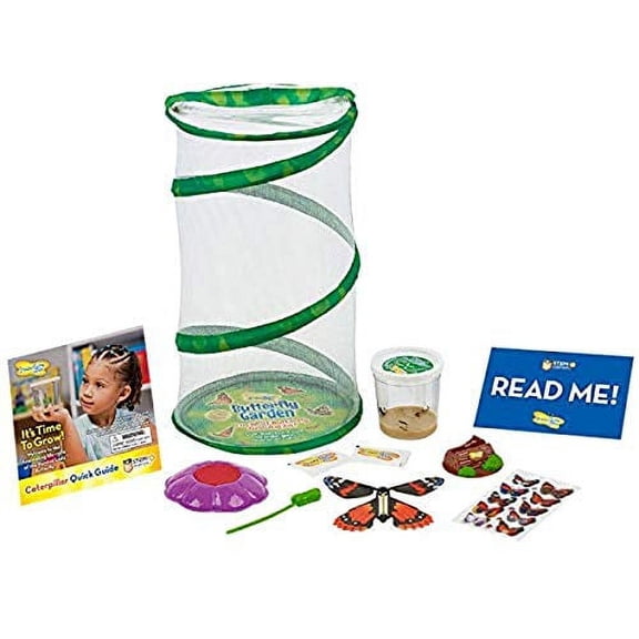 Insect Lore Butterfly Garden Gift Set 8" Habitat - Live Cup of 5 Caterpillars - Includes Stickers and Extras - Life Science & STEM Education Kit - Grow, Raise and Release Painted Lady Butterflies