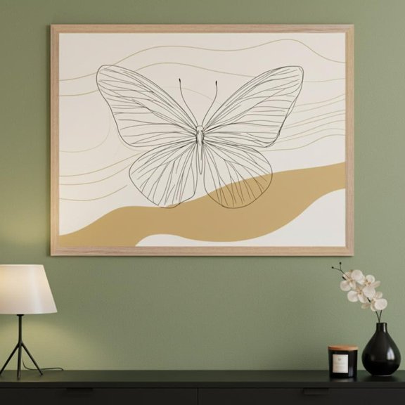 Butterfly Minimalist Line Art Print Boho Neutral Aesthetic Wall Decor Abstract Earth Tone